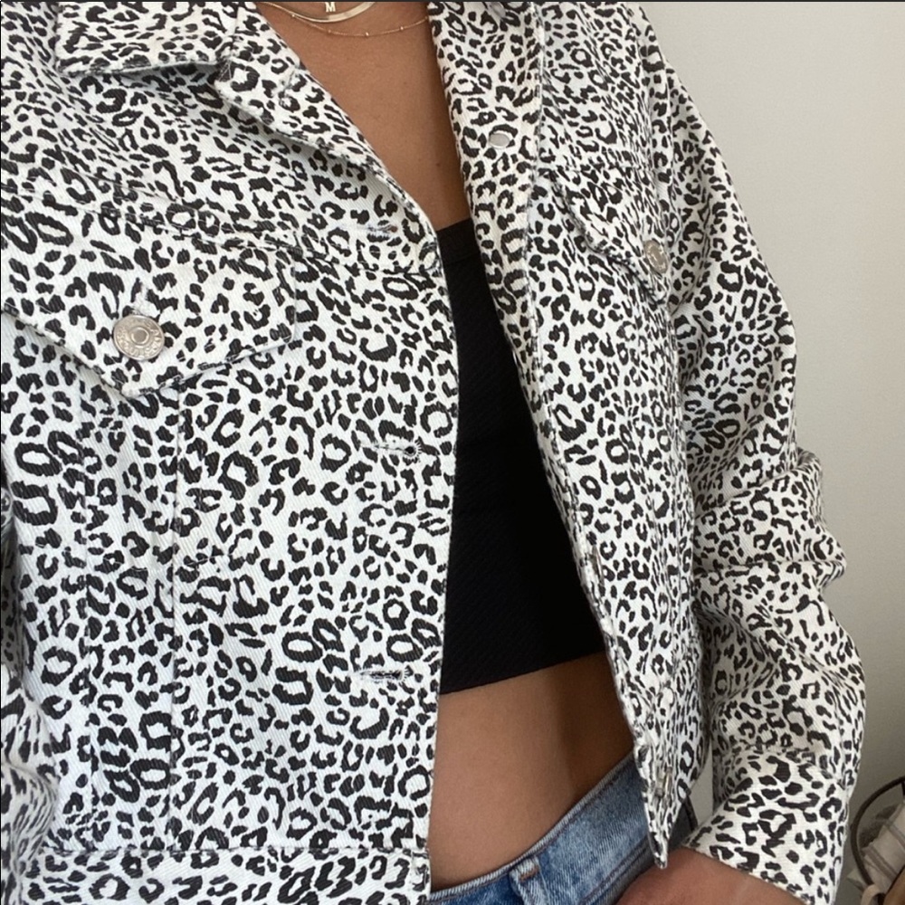 12th Tribe White Cheetah Print denim Jacket